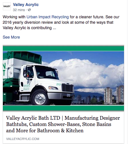 Valley Acrylic mentions UI in Facebook Post